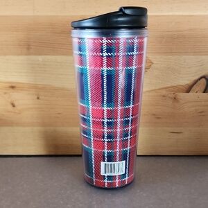 NWT.2017  Starbucks, Plaid Travel Tumbler with Black Lid - Red Plaid Design.